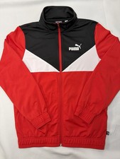 Puma Jacket Full Zip Black Red White Color Block Track Jacket Size S