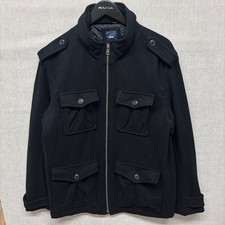 GAP Wool Blend Military Style 4 Pocket Utility Overcoat Men's Size L Black