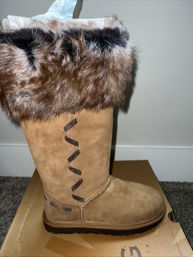 UGG Australia New Rosana Tall Shearling Boots Chestnut brown 7 Fur $295 NIB - Picture 2 of 9