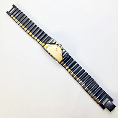 Seiko Half Moon Ladies Vin Two-Tone BLACK/GOLD Quartz Dress Watch