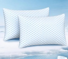 Memory Foam Cooling Pillow Set, Queen Size For Side Back Sleepers, Blue