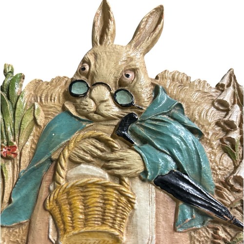 Antique Rare Grandmother Bunny w/Glasses 5x6 Wood Wall hanging Kitsch 1940 - Picture 2 of 4