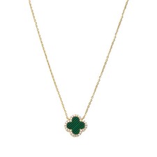 RACHEL ZOE 18KT PLATED GOLD STERLING SILVER GREEN MALACHITE & CLOVER NECKLACE