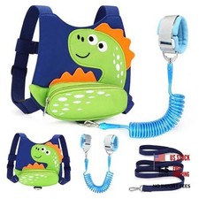 Toddler Harness Leash, Cute Blue/Light Green Spotted Brachiosaurus, Blue Link