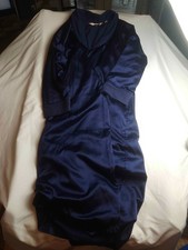 Victoria's Secret Robe Womens M/L Navy Blue Satin Fleece Lined Belted Loungewear
