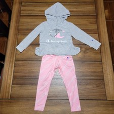 2Pc Champion Toddler Athletic Set: Grey Hooded Jacket w/ Pink Leggings - Size 3T