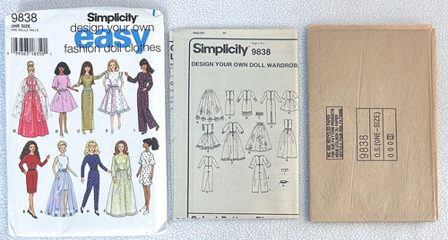 Simplicity Sew Pattern 9838 11 1/2” Fashion Doll Wardrobe Clothes Clothing UNCUT - Picture 2 of 3