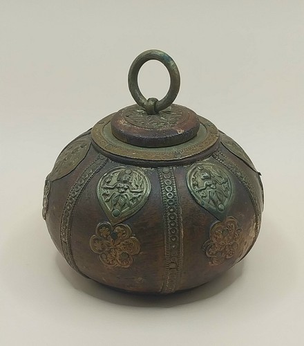 Antique Indian Snuff Bottle Wood & Brass