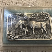 Silver Siskiyou Elk in Woods 1980s L-10 Belt Buckle   Never worn