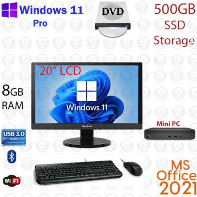Windows 11 HP Mini PC  8GB RAM 500GB SSD 20'' LCD WiFi Desktop Computer PC