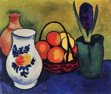 White jug with flowers and fruits by August Macke Giclee Reproduction on Canvas