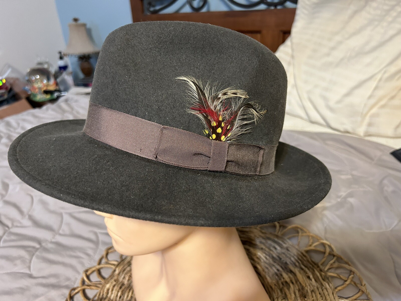 Pendleton Fedora Hat Brown Feather Size Medium Ad… - image 6