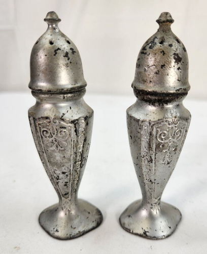 Vintage Antique Avon Pewter Feb 21 1928 Salt And Pepper Shakers Metal Rare A2747