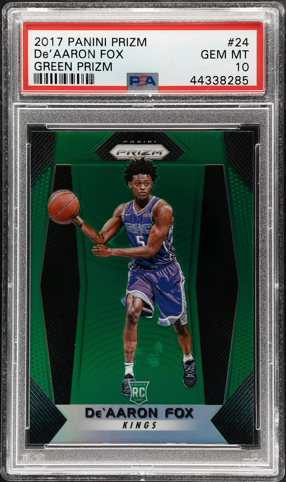 2017 Panini Prizm #24 De'Aaron Fox Green Prizm PSA 10 Rookie RC