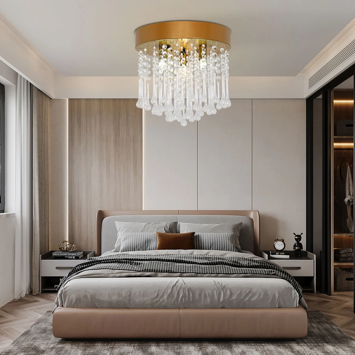 Modern Crystal Ceiling Light Fixture Flush Mount Chandelier Bedroom Hallway Lamp