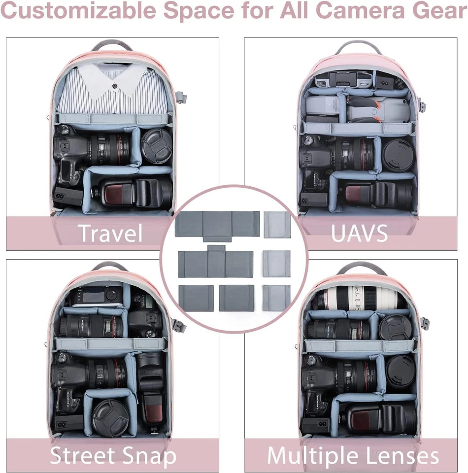 Large Capacity Anti-Theft Camera Backpack for DSLR & 15.6" Laptop - Pink - Изображение 4 из 4