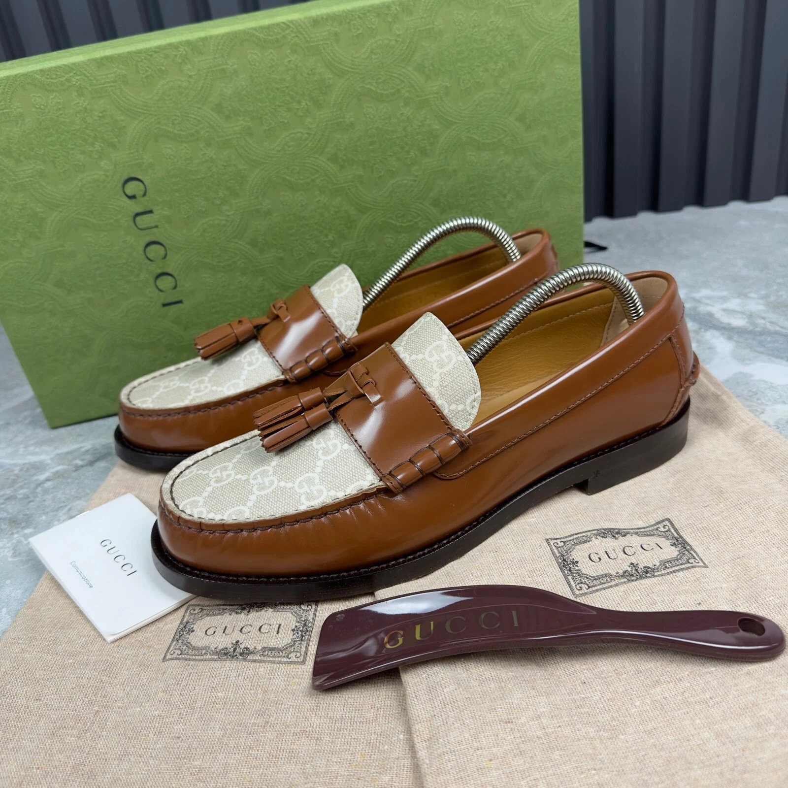 Mocassin à glands Gucci Millenial Ribot GG Supreme cuir marron 11 États Unis ou