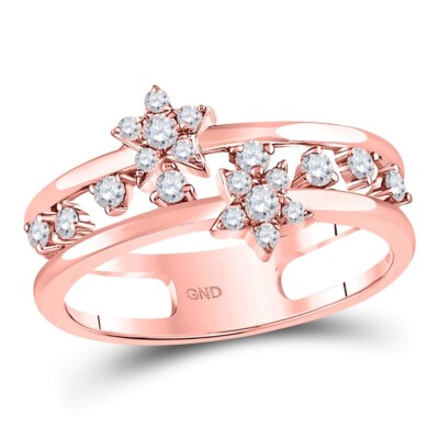 1/3cttw Diamond Star Open Double Band Ring 14k Rose Gold Womens