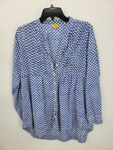 Roberta Roller Rabbit Top Womens Small Blue White Geometric Print Tunic Blouse