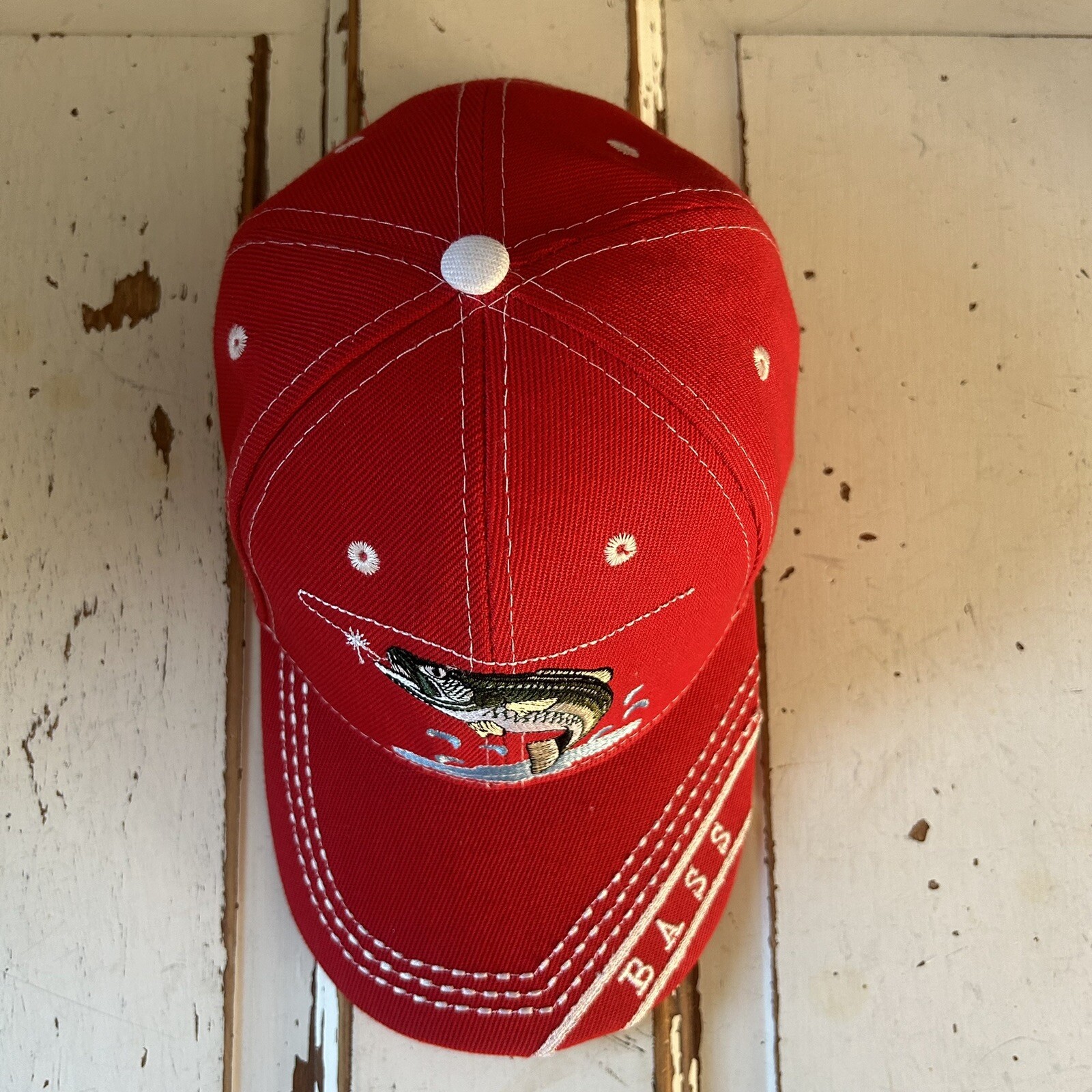 Bass Red Hat Adjustable Strapback Hook Loop Truck… - image 3