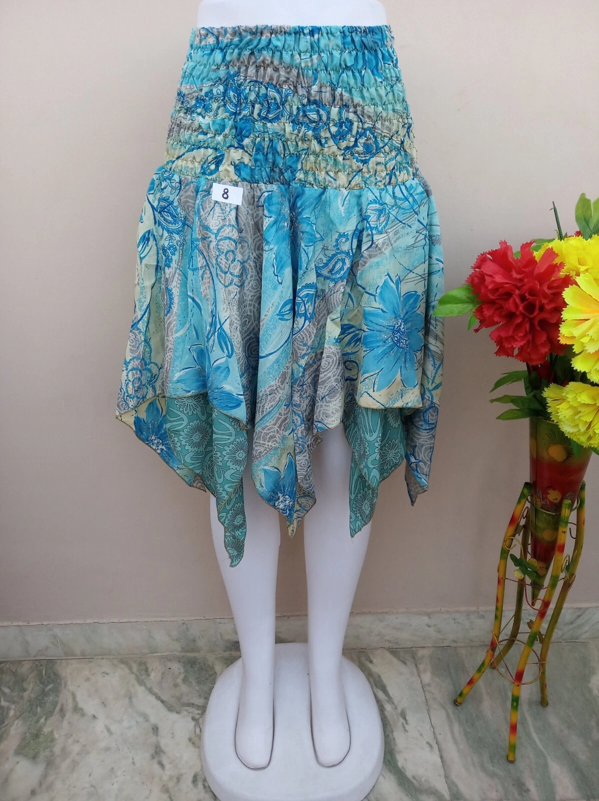 Blue Floral Junglee Skirt Women Pixie Skirt, Gypsy Skirt, Free Size Beachwear AU