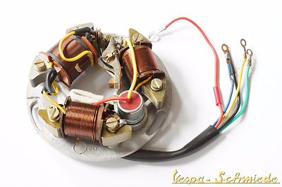 Vespa Ignition Base Plate 6V Complete - 5 Cables / 3 Coils - GT TS GL Sprint Ignition