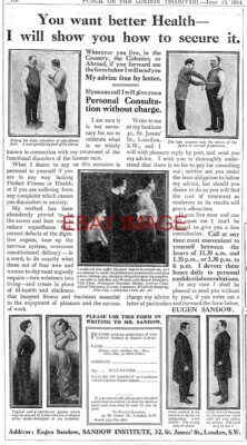 1914 Reklame EUGEN SANDOW Methode der Gesundheitskultur (1) Originaldruck Ad 733/68