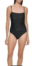 DKNY Women's One Piece Bandeau Maillot Swimsuit BLACK MEDIUM NEW