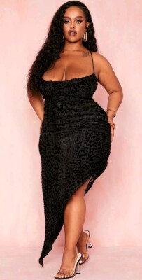 NWT Fabulous PRETTYLITTLETHING Plus Black Devore Leopard Cocktail Dress 18  PLT | eBay