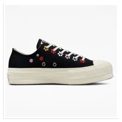 CONVERSE All Star Floral Embroidery Platform Black Size 8, A02566F