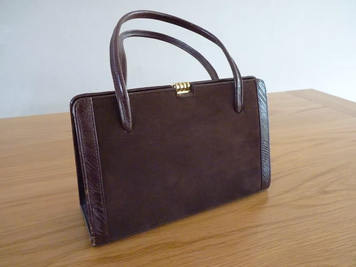 Immaculate Vintage 1970s Handbag A Jones Sons Suede and Snakeskin Leather