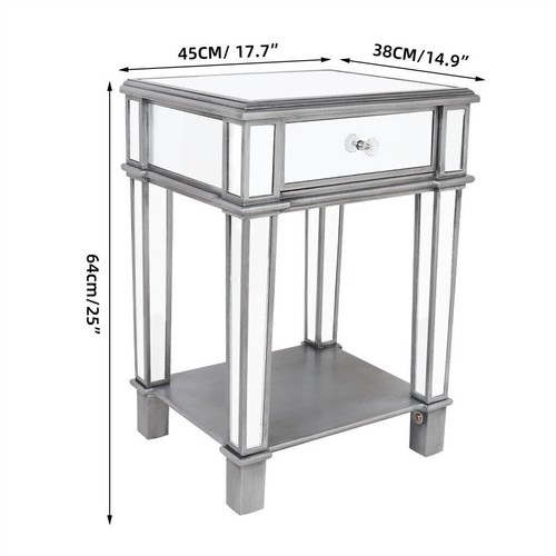 Crystal Mirrored Coffee Table End Table With Drawer Silver Modern Nightstand Dec - Picture 17 of 57
