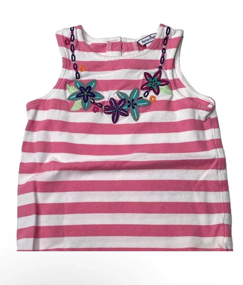 Hartstrings Tank Top Girls 5 Pink White Striped Floral Cotton - Image 4 of 4