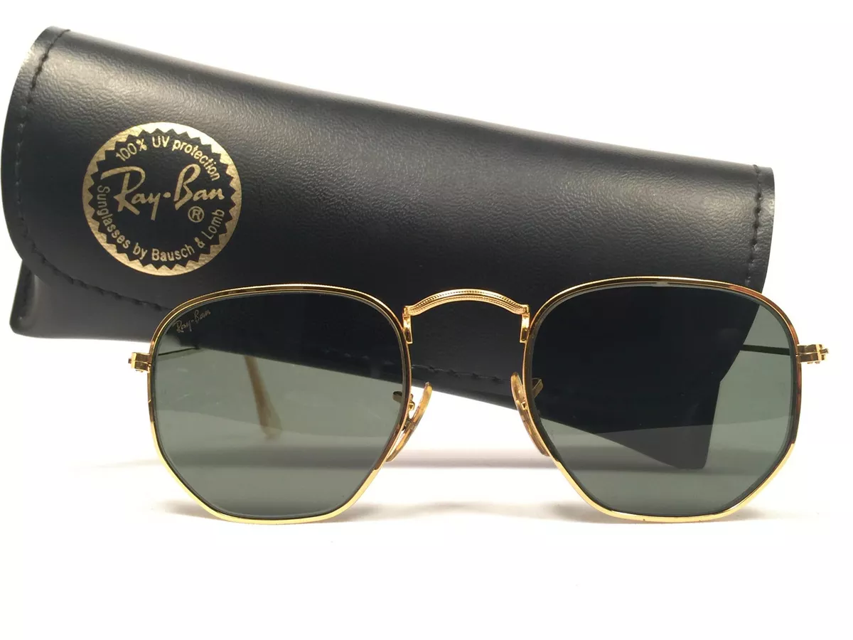 VINTAGE RAY BAN CLASSIC HEXAGONAL GOLD GREY G15 1980 MADE IN USA B&L SUNGLASSES