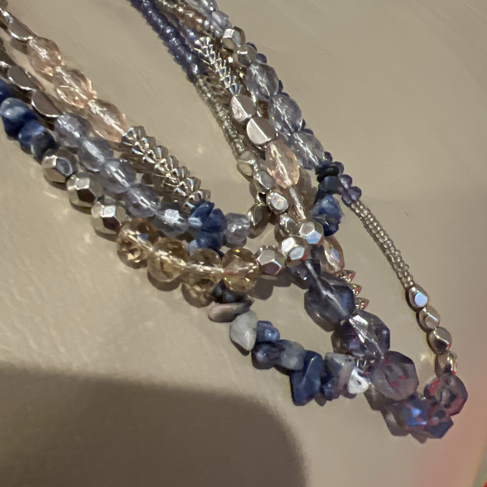 Silvertone Multistrand Gemstone Plastic Glass Bea… - image 9