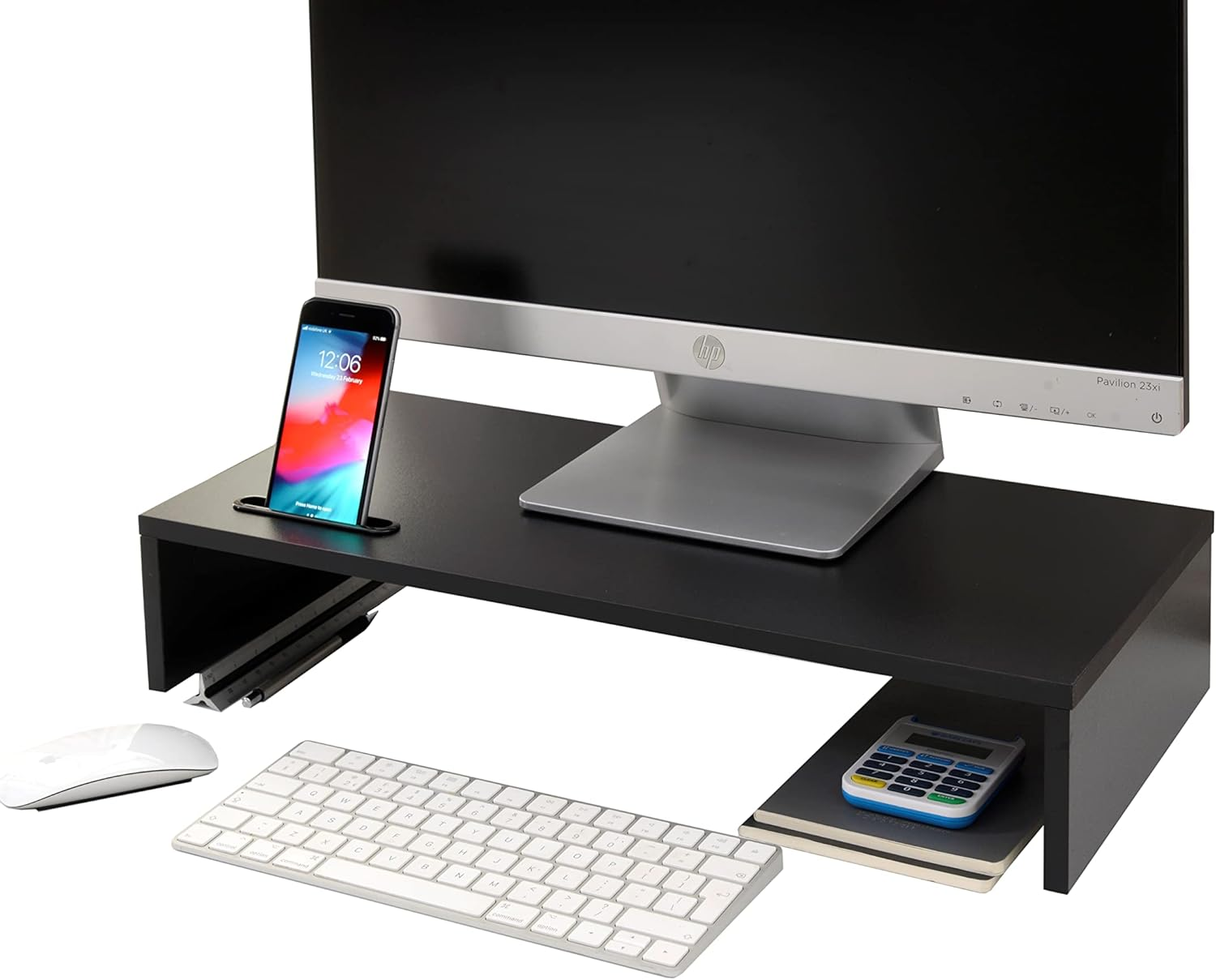 Ttap Black Wooden Monitor Single Shelf Stand Computer Laptop TV Screen Riser Des