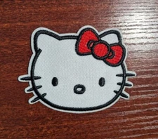 Hello Kitty Patch Head Sanrio Japanese Cats Embroidered Iron On Patch 3x2.25"