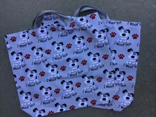 Handmade Cotton Canvas Large Shopping Bags (set of 2) Dog Theme
