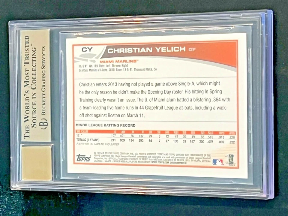 CHRISTIAN YELICH 20013 Autographed TOPPS Chrome RC BGS 9.5/10 GEM MINT! BREWERS - Image 2 of 2