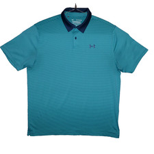 Under Armour Polo Shirt Mens XL Green Blue Striped Performance Heat Gear Golf