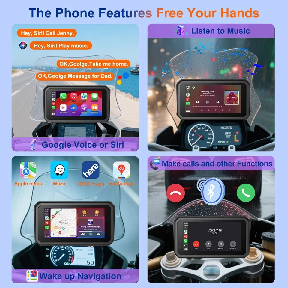 6" BMW Motorcycle CarPlay Android Auto IP67 Waterproof GPS Navigation Bluetooth - Image 3 of 4