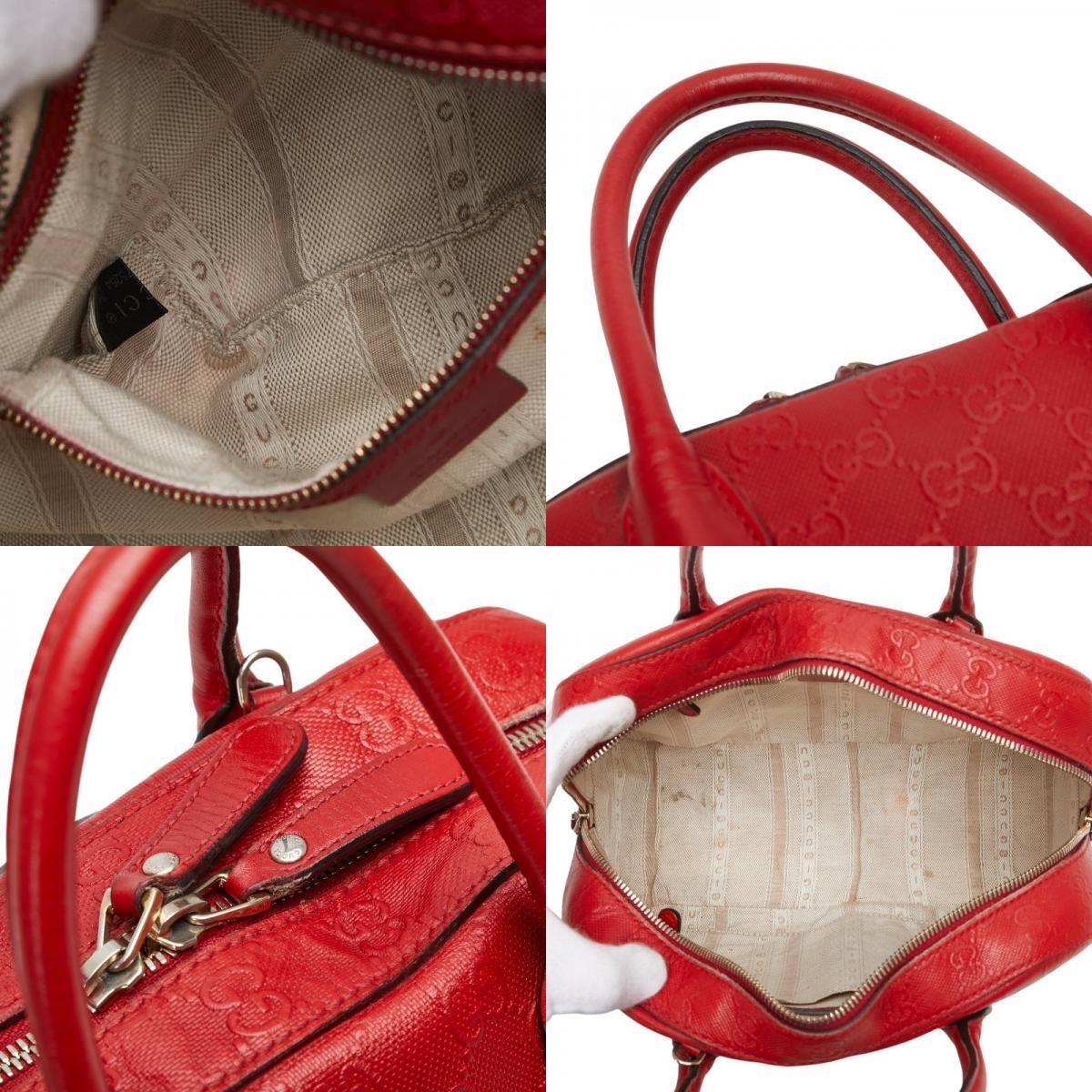 Gucci GG Embossed Leather Shoulder Bag Red 2WAY Women's Authentic thumbnail 9