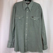 VTG WRANGLER PEARL SNAP WESTERN SHIRT MENS SZ LARGE MADE IN USA SAWTOOTH POCKET