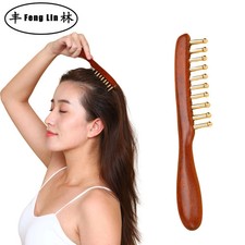 10-Teeth Copper  Wood Massager Comb for Head Meridian Therapy and Relaxation
