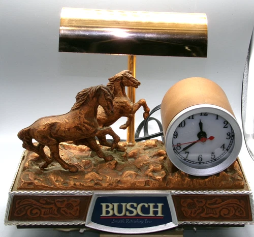 Vintage 1986 Bush Beer Lighted Clock Western Sign , 11" Wide , Works Very Nicely