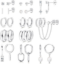 13 Pairs Small Stud Hoop Earrings Set for Women Hypoallergenic Gold Plated Huggi