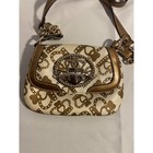 Kathy Van Zeeland Bronze Crown Monogram Crossbody Bag Cream Silver Hardware