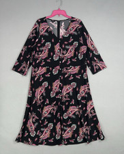 Talbots Dress Womens 1X Black Pink Paisley Feminine Office Soft Girl Flowy Comfy