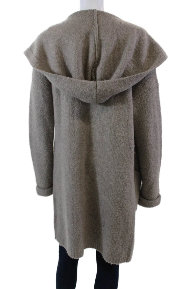 Tahari Womens Hooded Open Front Medium Knit Cardigan Sweater Brown Size S - Image 3 of 4