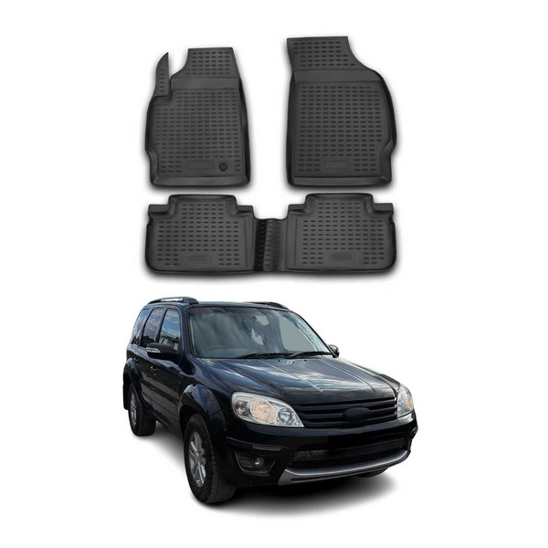 Omac Gummimatten FußMatten FüR Ford Kuga I 2008-2012 TPE Automatten Schwarz 3X-image